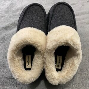 Dearfoams Womens Gray Felt Faux Fur Clog Slippers Size Large 9-10 House Shoes